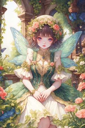 ultra Realistic,Extreme detailed,
beautiful fairy,In a quaint workshop adorned with enchanting flora, a skilled fairy tailor meticulously crafts fantastical garments,H effect,Wonder of Beauty,emo,extremely detailed,watercolor \(medium\)