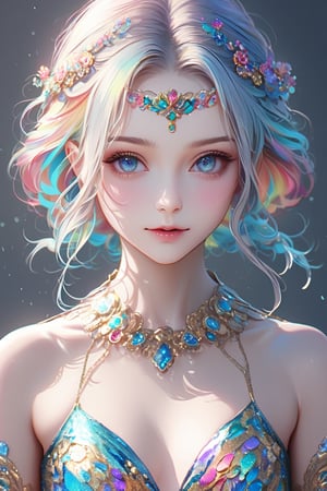 Ultra realistic,1 girl,beautiful blue eyes,superbly crafted braided hairstyles,amazingly intricate braid hair,7 colorful hair colors,each meticulously created braid decorated with delicate accessories and beads,aesthetic,Rainbow haired girl ,Realistic Blue Eyes,Flower queen,dal-1