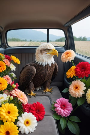 Beautiful pictures, gerbera flowers, freesia flowers, hibiscus flowers and a car filled with flowers,
Brake
Beautiful Eagle Sitting in car,large Eagle,interior