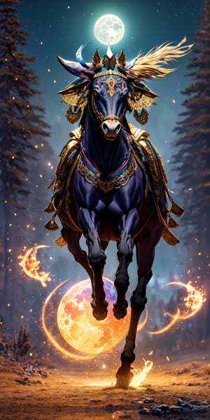 Headless horseman,  riding on golden mystical lake,  big moon in the background,  eerry,  golden aura,  golden arcane sparks,  magic circle weapon,  magic surroundings,  volumetric mist,  (realistic:0.9)(masterpiece:1.5),  smooth color grading,  (sharp focus:1.4),  intricate detailed,  fantasy00d,  lenkaizm,  blurry_light_background,  folklore , horror,  More Detail, More Detail, Circle, 
