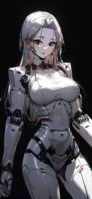 high contrast, (((white robot girl:1.24))), black background, High detailed , highres,Questism style