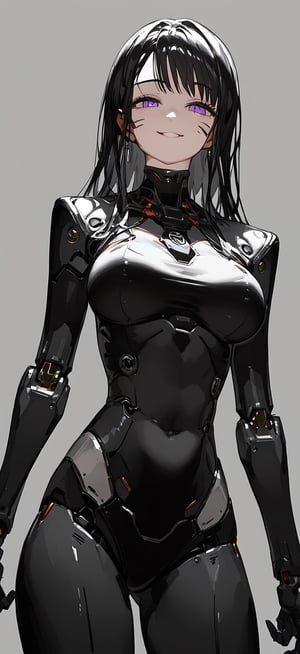 robot, metal details, high Contrast, nori, smile, high contrast, robot girl, simple background, Solo, sexy and hot, (masterpiece, best quality), framing intense, dynamic angle, standing, smile face, random hand position:1.4, perfect hands and fingers, High detailed , Detailed face, Expressiveh, concept art