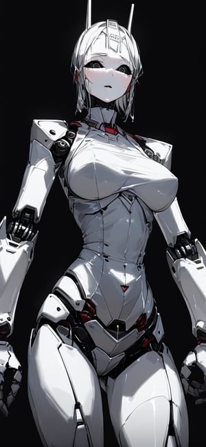 high contrast, (((white robot girl:1.24))), black background, High detailed , highres