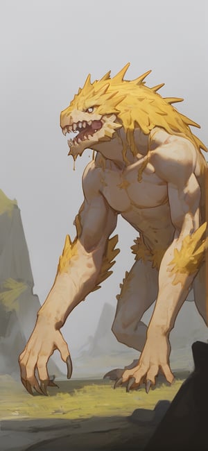 high contrast, 1 yellow stone golem, simple background, monster,Bartolomeobari