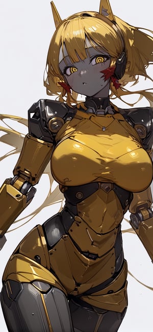 high contrast, (((yellow robot girl:1.24))), white background, High detailed , highres