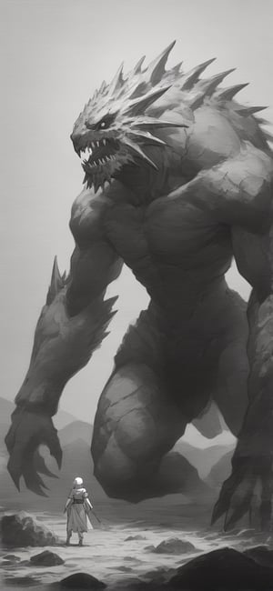 high contrast, 1 stone golem, simple background, monster
