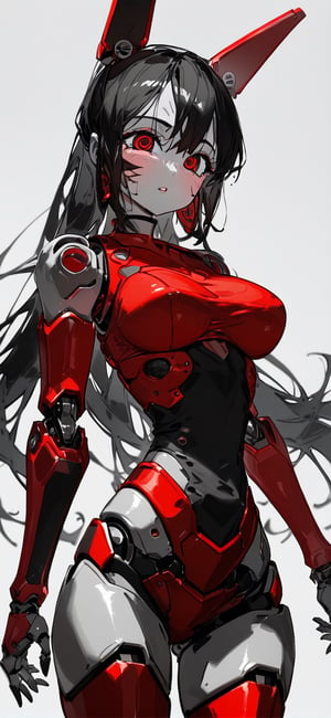 high contrast, (((red robot girl:1.24))), white background, High detailed , highres
