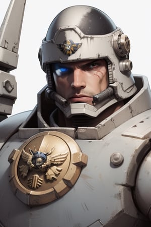space marine, armored, warhammer space marines, no helmet, face reveal, eyes_colour: black