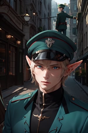 semi elf, german uniform, blue eyes, varonil man