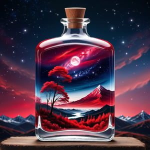 beautiful scenery nature glass  SQUARE  bottle landscape, , RED galaxy bottle,