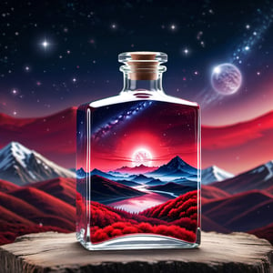 beautiful scenery nature glass  SQUARE  bottle landscape, , RED galaxy bottle,