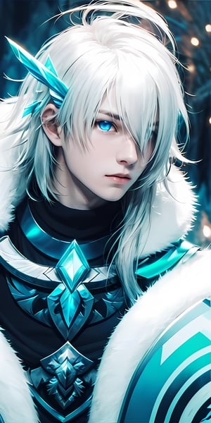 masterpiece, best quality, Looking at viewer, male_focus, upper_body, 1boy,  

Pavel,White hair,blue eyes, Ahoge,hair ornament, long hair, close-up, ice_magic, cute boy, 