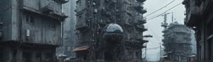 It generates a high-quality cinematic image by Simon Stålenhag, (panoramic view), sci-fi landscape, extreme details, ultra definition, extreme realism, high-quality lighting.

The viewer finds a small strange spherical high-tech artifact that crashed in a distopic cyberpunk downtown neighborhood, the doomsday has started, some intrincate detailed sci-fi futuristic buildings was built over the old buildings of a Japanese downtown neighborhood, from below.

(great composition), (aureal composition), (great art).
(scifi high tech), (mechanical aesthetic), (circuits in the walls), (High Tension Power Lines), (distopic future), (rust and decay), (mysterious alien's spaceships appear in the distance), (heavy machinery), (cyberpunk adjuncts), (wires and cables), (wind), (fog), (rich of depth).

(cinematic), (monochrome), (masterpiece), (8k), (best quality), (great artist), (realistic), (photo realistic), (fine details), (intrincate detailed), (muted colors), 3D,anime,anime black line