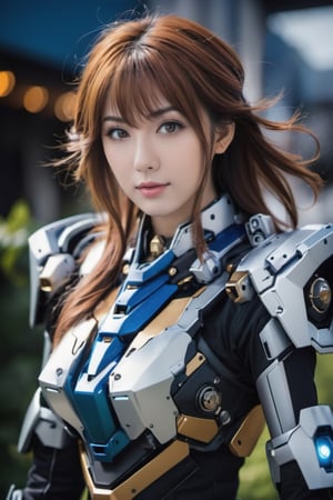 award winning professional outdoor cosplay photography, model, mecha_musume,  woman is wearing an mecha_musume,, her face looks really pretty, breathtaking details, masterpiece, best quality, official art, extremely detailed CG unity 8k wallpaper,mecha_musume