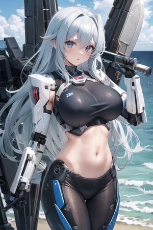 mecha, mecha_musume, metal, 1girl, solo, huge axe, Shiny, ,glitter, Masterpiece, beautiful details, perfect focus,high resolution, exquisite texture in every detail, 1 girl, solo, navel, ocean
,mecha musume,robot,mechanical