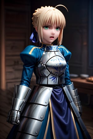 best quality, masterpiece, phSaber, phAltoria, 1girl, solo, armor, french braid, armored dress, glowing, gauntlets, holding, breastplate, hair bun,disney pixar style,Sexy Toon