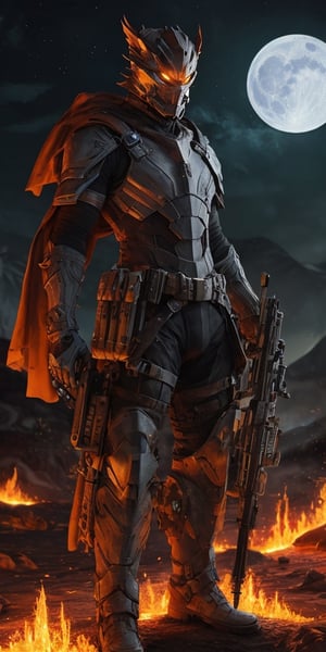 create a hyper realistic image of futuristic lava soldier . highly detailed , illuminated by the blue moon., . high_resolution, highly detailed, sharp focus.8k,More Detail,monster,flmngprsn,nhdsrmr,chhdsrmr