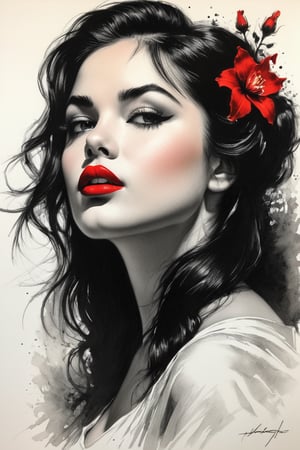 Charcoal drawing, crayons, close-up, portrait, mj, HDR, Art of Frank Frazetta, Jeffrey Catherine Jones, Michael Kalut, Michael Haig, Karn Griffiths, Ideal painting, realistic, Red lipstick, girl, beautiful, black hair, small flowers in hair, Dramatic light, high detail, Perfect face, perfect body, dynamic lighting, detailed background
Bastien Lecouf-Degarme, Carn Griffiths, E. Abramzon, Raphael, Caravaggio,hatching with black pencil