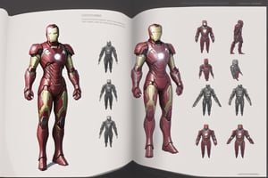 concept, artbook, iron man suit, descriptions parts of armors, only top


