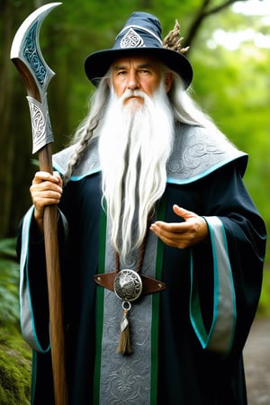 masterpiece, professional artwork, famous artwork, fantasy class, Druid old man, silver long beard