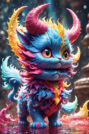 a liquid cute and adorable demon made of colours, hyperdetailed intricately detailed, fantastical, intricate detail, splash screen, complementary colours, fantasy, concept art, 8k resolution, DeviantArt masterpiece,Xxmix_Catecat