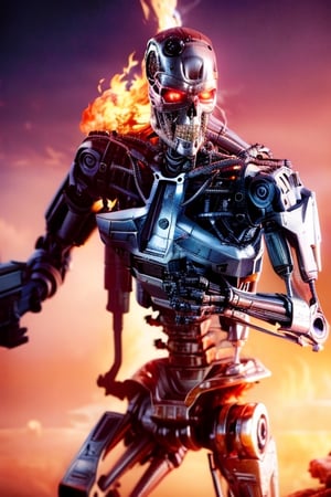 (lora:T800Endoskeleton-10::0.8),RAW photo,real life,absurdres,high quality,photorealistic,detailed, (realistic::1.3), ((solo::1.3),dynamic pose,a high resolution comic book art photo of a T800Endoskeleton robot with red eyes and metal skull face and chrome metal body and holding a futuristic gun shooting lasers,standing on a hill of skulls,dark sky and fire and flames and smoke and explosions and robots and post apocalypse war in the background,cinematic,atmospheric,8k,realistic lighting,shot by Hassleblad H6D,Zeiss,Kodachrome,nikon,50mm 1.2 lens,Octane Render,ultra realistic,realistic lighting,photorealistic,photorealism,photoreal,unreal engine 5,Adobe After FX,highly detailed,intricate detail