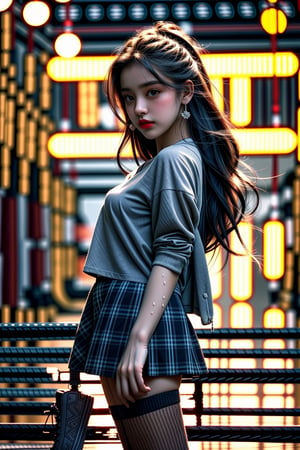 (((masterpiece))), (((best quality))), Best picture quality, high resolution, 8k, realistic, sharp focus, realistic image of elegant lady, Korean beauty, supermodel, girl, standing, wearing short-sleeved school uniform, dark-colored skirt, pleated skirt with tartan pattern, bubble socks, student shoes, light brown hair, long hair, green eyes, side-swept bangs, sideburns, phone, (wet body:1.0), sunlight, sweat, a dog, helf body, shoes removed, Head tilt, untucked, Profile, (high quality:1.0), (white background:0.8), detailed face, (blush:1.0), 1 girl, Young beauty spirit, ZGirl, perfect light, Detailedface, 1 girl, big eyes, eye shadow, SharpEyess, perfecteyes eyes , Smirk,Detailedface, perfect light, ZGirl,dreaming_background, photo of perfecteyes eyes,<lora:659111690174031528:1.0>