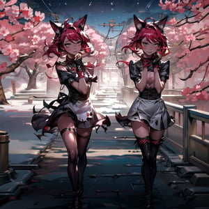 masterpiece,  best quality,  cute,  animal ears,  shorts,  paw pose,  facing viewer,  looking at viewer,walking in a sakura forest, destiny /(takt op./) dressed as a hot maid neko with torn up clothes,detailed face,cute expression,ahegao_face,barely clothed with,perfectbody,detailed,realistic eyes,,skirt flowing in the wind,destiny /(takt op./) is in a starry mountain with magical stars in the skies,realistic,using cat pawns gloves,high res,
