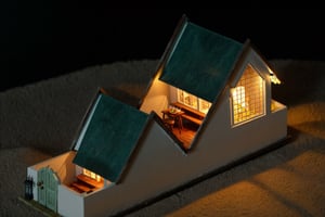 miniature house look like a lantern, aerial view, miniature
