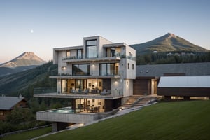 Modern house on slope hill, style seem like resort