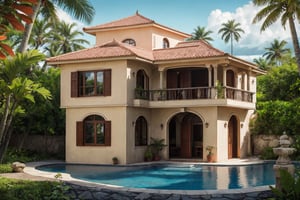 award winning photography of house in ((colonical style)), tropical landscape,