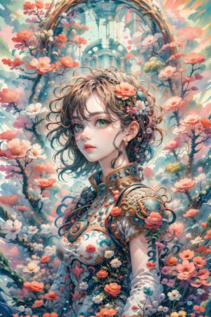high resolution,  ultra detailed,  (masterpiece:1.4), taeri,  busty, super photo realistic illustration, highres, ultla detailed, absurdres,  best quality,

 from side shot, looking away, close up shot, face focus, head shot,

1 beautiful woman, flower dress, colorful, darl background, flower armor, vibrant color theme, exposure blend,  bokeh, (hdr:1.4), high contrast,  (cinematic,  teal and orange:0.85),  (muted colors,  dim colors,  soothing tones:1.3),  
BREAK

(god bless you:1.3),
compassionate expression, empathetic, caring, kind, content expression, satisfied, pleased, gratified, thoughtful expression, pensive, reflective, contemplative, determined expression, resolute, purposeful, firm,
BREAK

(colorful:1.5), glowing lights, pillar of lights, blooming light effect, papier colle, paper collage, layered compositions, varied textures, abstract designs, artistic juxtapositions, mixed-media approach,
(Zentangle:1.5), structured patterns, meditative drawing, intricate designs, focus and relaxation, creative doodling, artistic expression, dragonbaby, CrclWc
