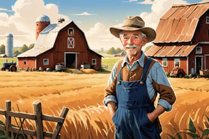 A digital illustration reminiscent of Norman Rockwell's heartwarming depictions, portraying the old farmer in a classic American rural setting. Using warm earth tones, the illustration showcases the farmer surveying his abundant farm with a nostalgic smile, capturing the simplicity and beauty of rural life.A digital illustration reminiscent of Norman Rockwell's heartwarming depictions, portraying the old farmer in a classic American rural setting. Using warm earth tones, the illustration showcases the farmer surveying his abundant farm with a nostalgic smile, capturing the simplicity and beauty of rural life.

300 DPI, HD, 8K, Best Perspective, Best Lighting, Best Composition, Good Posture, High Resolution, High Quality, 4K Render, Highly Denoised, Clear distinction between object and body parts, Masterpiece, Beautiful face, 
Beautiful body, smooth skin, glistening skin, highly detailed background, highly detailed clothes, 
highly detailed face, beautiful eyes, beautiful lips, cute, beautiful scenery, gorgeous, beautiful clothes, best lighting, cinematic , great colors, great lighting, masterpiece, Good body posture, proper posture, correct hands, 
correct fingers, right number of fingers, clear image, face expression should be good, clear face expression, correct face , correct face expression, better hand position, realistic hand position, realistic leg position, no leg deformed, 
perfect posture of legs, beautiful legs, perfectly shaped leg, leg position is perfect,Anime ,2d game scene