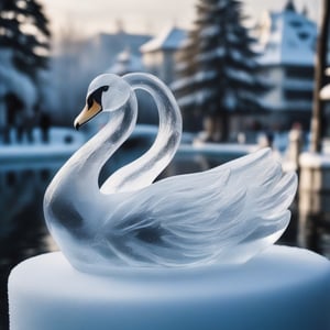 swan ice sculpture in a sofisticates party