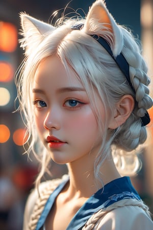 Solo, anime girl, full body, young adult body, medium chest, Hyperdetailed school background, School, 
Detailed medium white hair braid, hair braid, Cat ears, beautiful, Detailed eyes, blue eyes, Side view, torso shot from waist, Thick lineart, Anxious, Hyperdetailed natural light, detailed reflection light, 
volumetric lighting maximalist photo illustration 64k, resolution high res intricately detailed complex, 
key visual, precise lineart, vibrant, panoramic, cinematic, masterfully crafted, 64k resolution, beautiful, stunning, ultra detailed, expressive, hypermaximalist, colorful, rich deep color, vintage show promotional poster, glamour, anime art, fantasy art, brush strokes,, 16k, UHD, HDR,(Masterpiece:1.5), Absurdres, (best quality:1.5), Anime style photo, Manga style, Digital art, glow effects, Hand drawn, render,octane render, cinema 4d, blender, dark, atmospheric 4k ultra detailed, cinematic sensual, Sharp focus, hyperrealistic, big depth of field, Masterpiece, colors, 3d octane render, concept art, trending on artstation, hyperrealistic, Vivid colors,, modelshoot style, (extremely detailed CG unity 8k wallpaper), professional majestic oil painting by Ed Blinkey, Atey Ghailan, Studio Ghibli, by Jeremy Mann, Greg Manchess, Antonio Moro, trending on ArtStation, trending on CGSociety, Intricate, High Detail, Sharp focus, dramatic, photorealistic painting art,beautymix