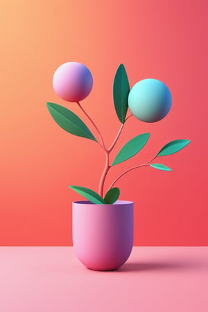 Amazing another planet plants and berries wallpaper, vibrant colors, simple, 3d soft gum shapes, harmony, sunny mood, ((minimalistic)), abstract, high quality, vector, clarity, subsurface scattering, volete sky