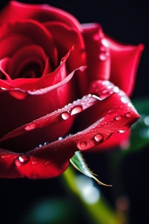 a close-up of a red rose with water drops on its petals, environmental portrait, photorealistic, high resolution, soft shadows, macro photography, dim light background + 36.5 mm f0 cinematic quality, Miki Asai Macro photography, close-up, hyper detailed, trending on artstation, sharp focus, studio photo, intricate details, highly detailed, by greg rutkowski