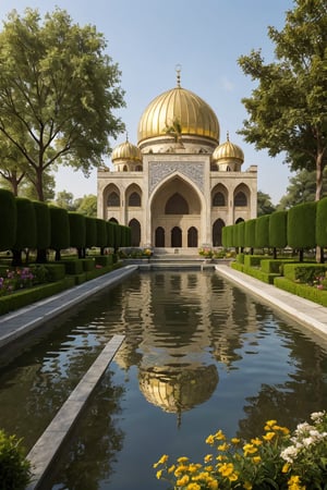 A beautiful mosque golden colour, surrounded by beautiful gardens and eight domes will look like a heavenly house with fountains and rivers flowing along its sides.