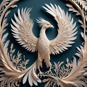 Crafted with unparalleled precision in the style of intricate cut-paper art, a minuscule phoenix emerges from delicate paper layers. The artist's virtuosity is evident in every meticulously sliced feather, capturing the mythical bird's grace and elegance. The ultra-fine details showcase the skill and patience required to bring forth this majestic creature in the realm of cut-paper masterpieces.