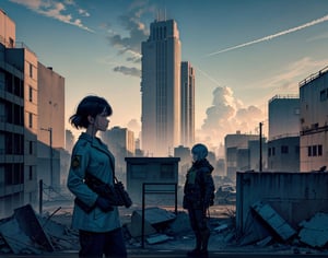 Masterpiece, top quality, artistic composition, realistic, 1 girl, fallout, VOLT suit, 1950s American housing projects, ruins, post-nuclear war world, wide shot, bold composition, apocalypse, 1960s science fiction,<lora:659111690174031528:1.0>