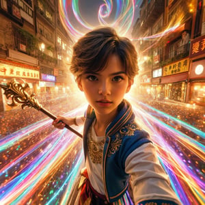 In Taiwan, a stunning boy with beard in trendy attire angrily waves her sceptre, surrounded by vivid flow effects. Enhance the refraction overlay for vibrancy and extend it across the scene. Sharpen the light lens prism effect for clearer color splits and bright highlights. Deepen the holographic reflections for a realistic look. Brighten diffused colors. 
break, 
1 girl, Exquisitely perfect symmetric very gorgeous face, perfect breasts, Exquisite delicate crystal clear skin, Detailed beautiful delicate eyes, perfect slim body shape, slender and beautiful fingers, nice hands, perfect hands, perfect pussy,The scene, captured in 8K resolution and film grain style, showcases dramatic and soft lighting with fisheye depth.,cute blond boy