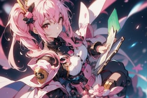 anime girl with pink hair holding a book in her hands, light pink bob hair style with twintail and red eyes, wear a blue cloak and full black uniform underneath,mecha,c.c.,phRem,1 girl