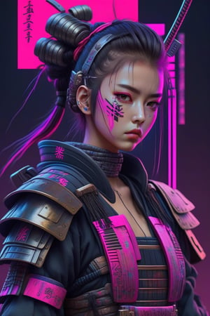 Samurai girl cyberpunk ,cyborg style,xxmix_girl,vaporwave style