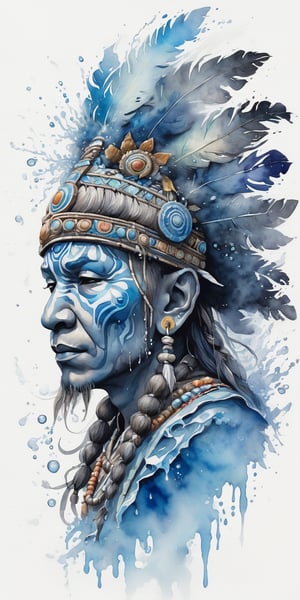 portrait, side view, an elemental shaman made from water, water running, dispersing into windswept drops, insanely detailed disintegrating water Windswept Cute Mist & smoke transparent ghost, Watercolor, trending on artstation, sharp focus, studio photo, intricate details, highly detailed, by greg rutkowski