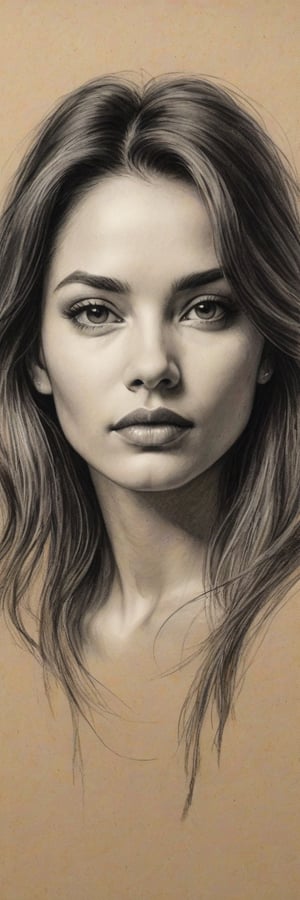 Charcoal Sketch: “A delicate portrait of a beautiful woman with wispy hair and soft features, her gaze captivating as it’s rendered in bold, sweeping strokes of charcoal on textured paper.,artint