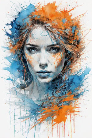 Beautiful Woman, blue and orange, Carne Griffiths, abstract art
