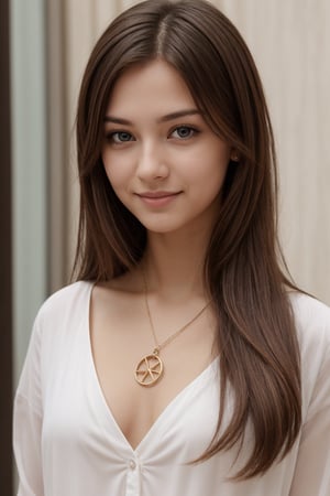 1girl, young, thin, long brown hair, perfect face, cute, proud, proudly present charms,