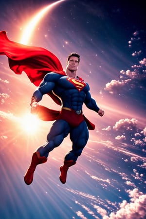 the best image of perfectly-rendered real Superman flying in space to save the world, planet earth background in intricate space, professional smooth CG unit Wallpaper printed in glossy paper in uhd, trending on Artstation, highres image scan, associated press, impressive masterpiece, centrefold , no crop