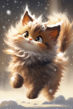 realis, masterpiece, best quality, highly detailed,cat,furball,snowing,brown fur,fllying cat,winter