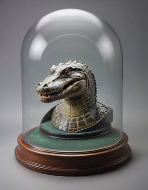 round domed display case for a taxidermied alligator head